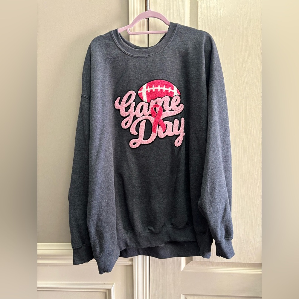 Gildan “Game Day” Breast Cancer Awareness chenille patch sweatshirt